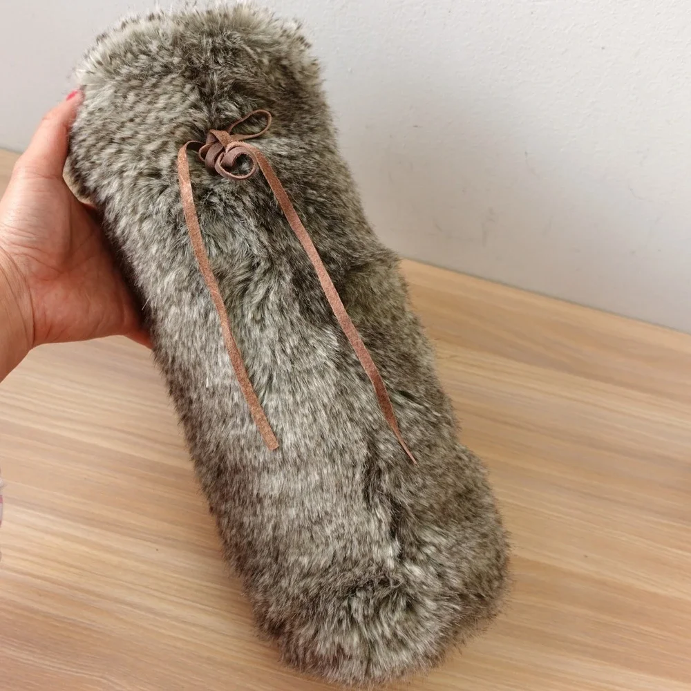 Restoration Hardware Wine Bag Faux Fur Bottle Wine Gift Winter Holiday